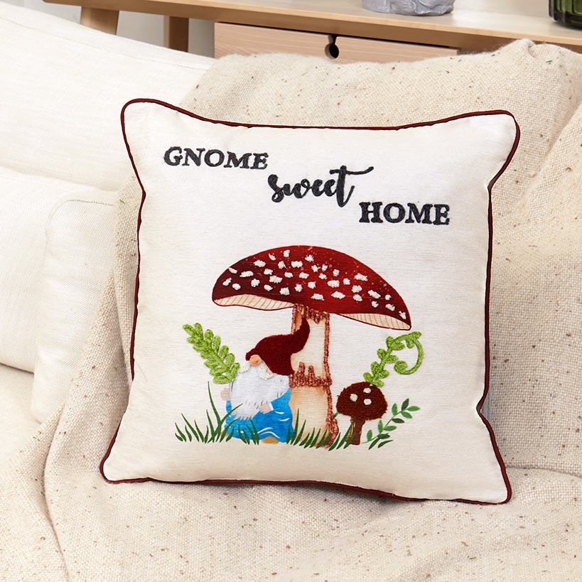 Mushroom Garden Embroidered Decorative Pillow