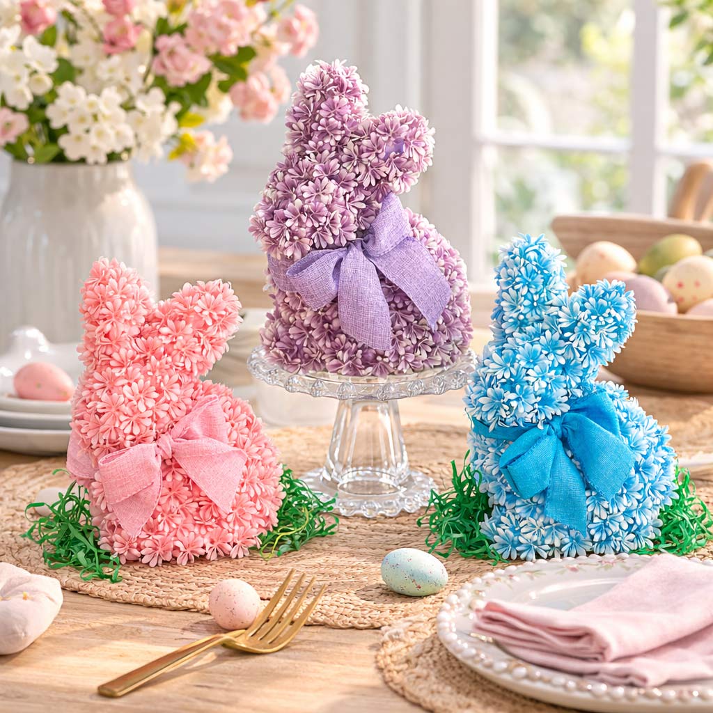 Easter Bunny Flower Figure - Blue Pink Or Purple